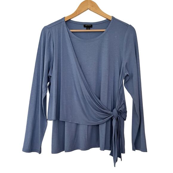 J Jill Wearever Womens Wrap Side Tie Jersey Top Size MP Blue Stretch Travel NWT - Picture 1 of 7